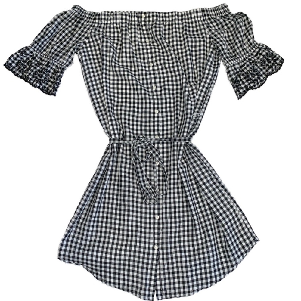 Checkered Off the Shoulder Dress